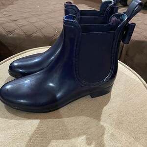 Joules Navy Blue Glossy Chelsea Rain Boots with Bow Detail sz 6
